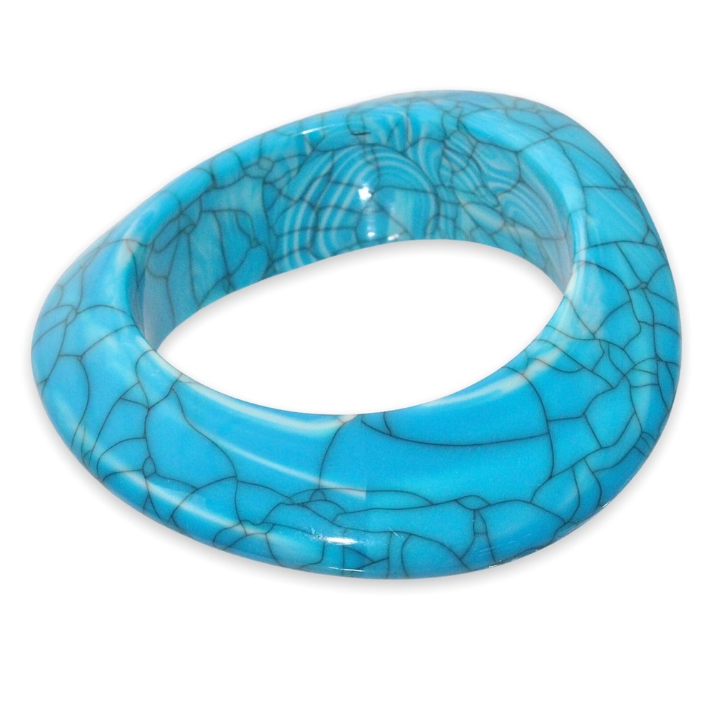 Estate Blue Resin Bangle Bracelet Marbled Swirl with Black Veins Faux Turquoise